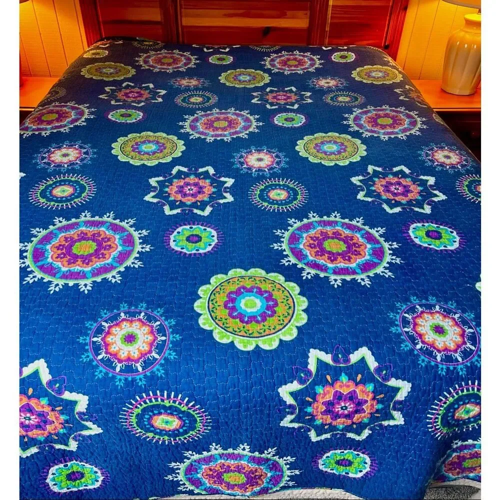 Virah Bella Suri Printed Reversible Quilt Suri Blue King Size Quilt